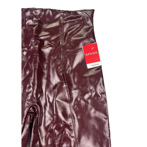 NEW Spanx Faux Patent Leather Leggings Womens Size Large Ruby Red High Rise - Picture 4 of 14